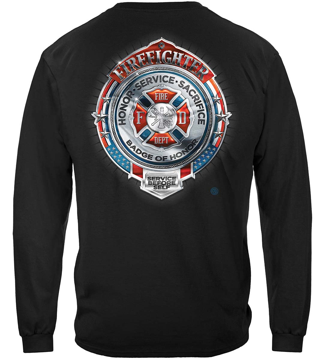 Fire Honor Service Sacrifice Chrome Badge Long Sleeve Shirt - back view