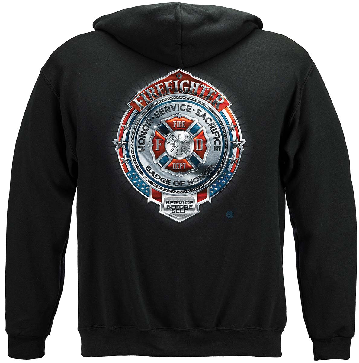 Fire Honor Service Sacrifice Chrome Badge Hoodie - back view