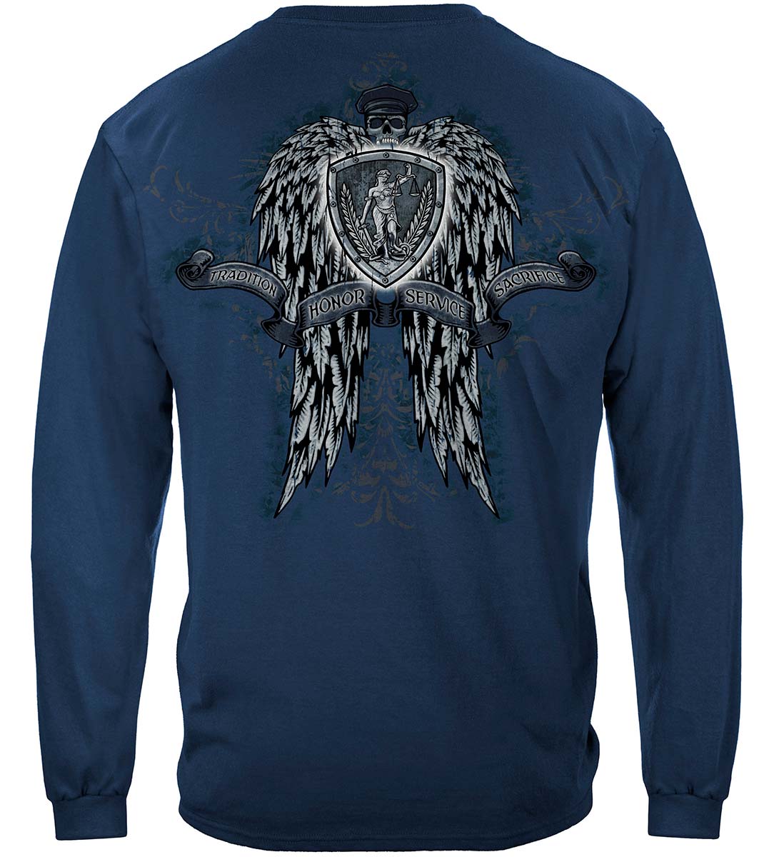 Law Enforcement Skull Wings Long Sleeve Shirt - back view
