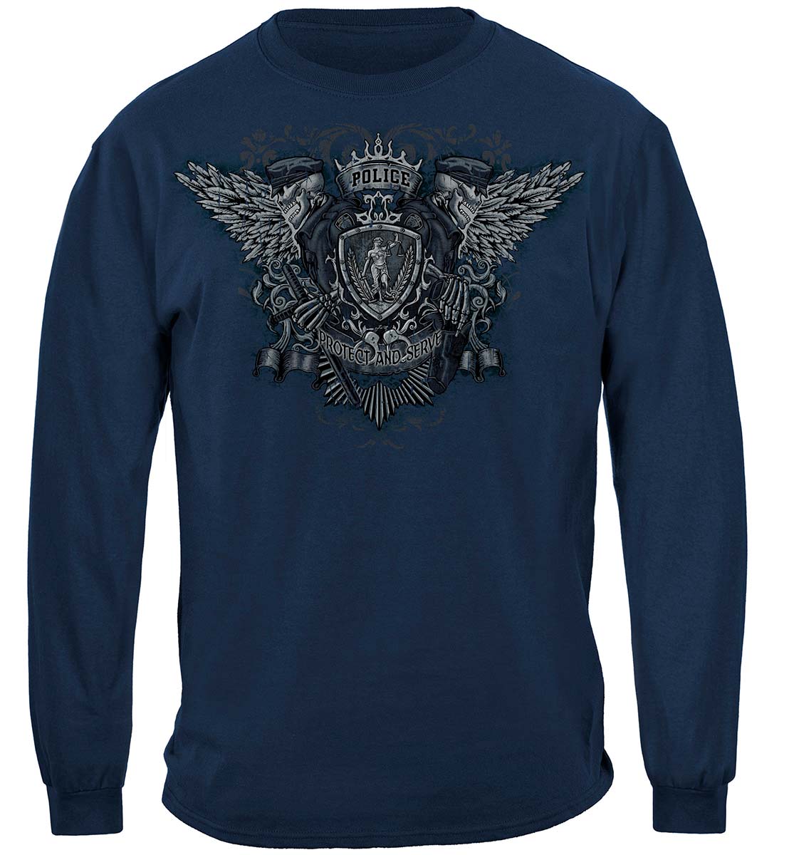 Law Enforcement Skull Wings Long Sleeve Shirt - front view