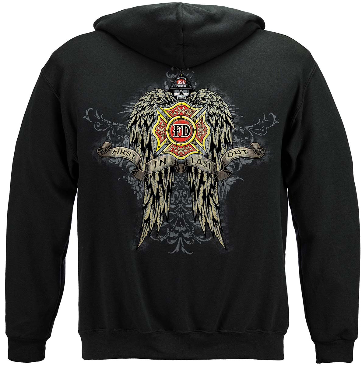 Firefighter Skull Wings Hoodie - back view