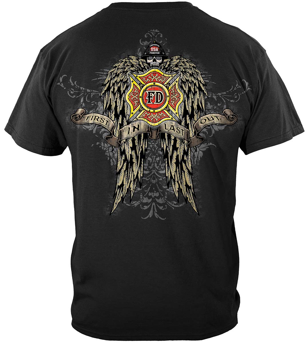 Firefighter Skull Wings T-Shirt - back view