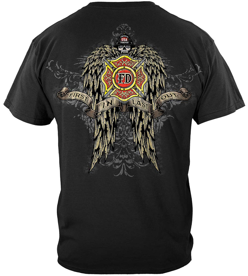 Firefighter Skull Wings T-Shirt - back view
