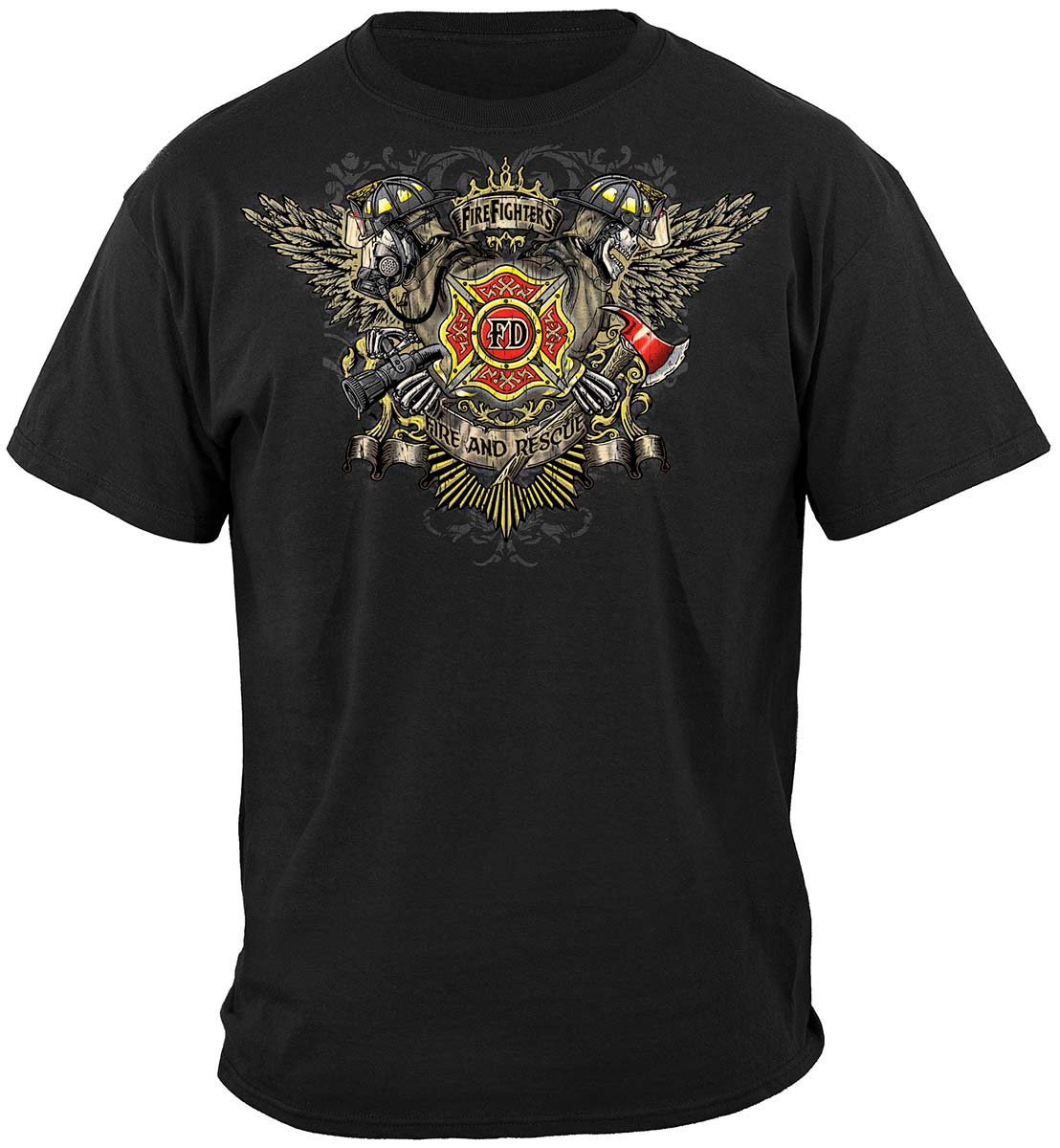 Firefighter Skull Wings T-Shirt - front view