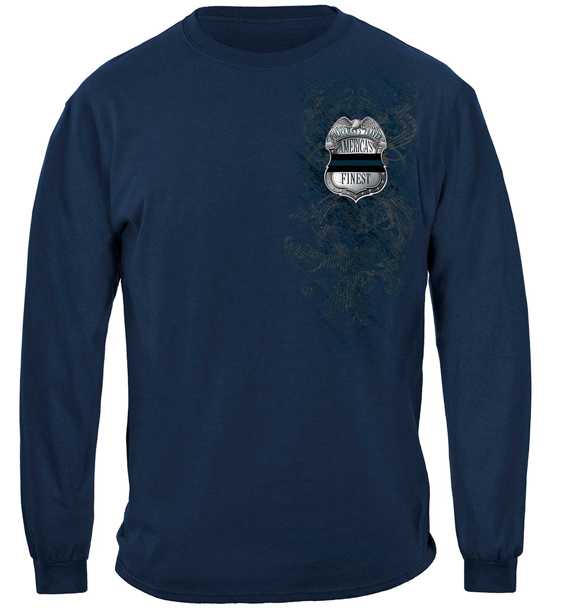 Policeman's Chrome Badge with Policeman's Prayer Long Sleeve Shirt - front view