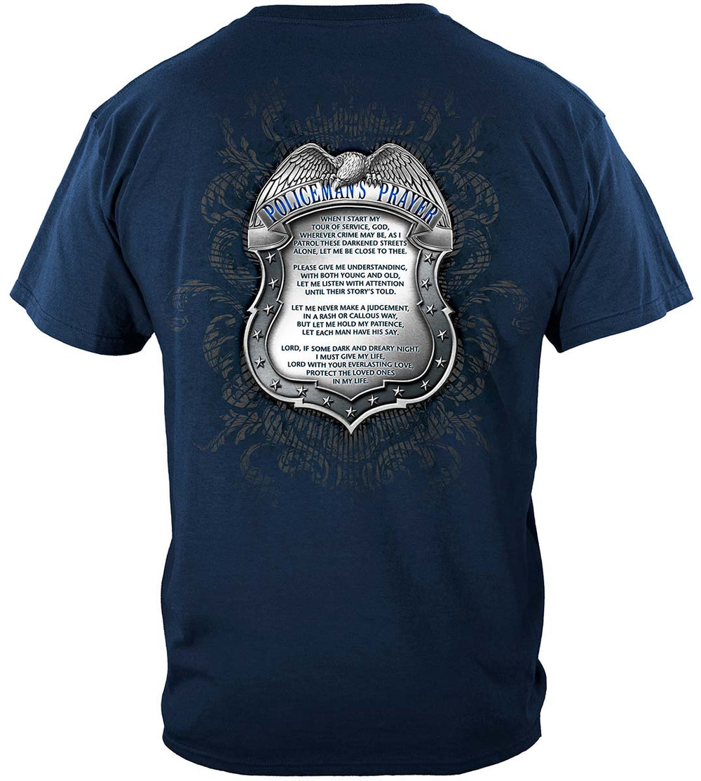 Policeman's Chrome Badge with Policeman's Prayer T-Shirt - back view
