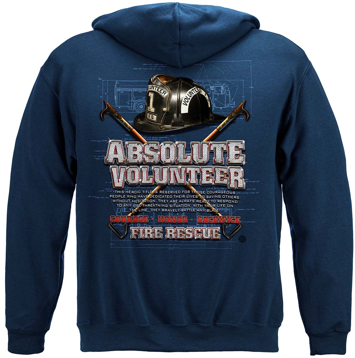 Absolute Volunteer Firefighter Blueprint Hoodie - back view