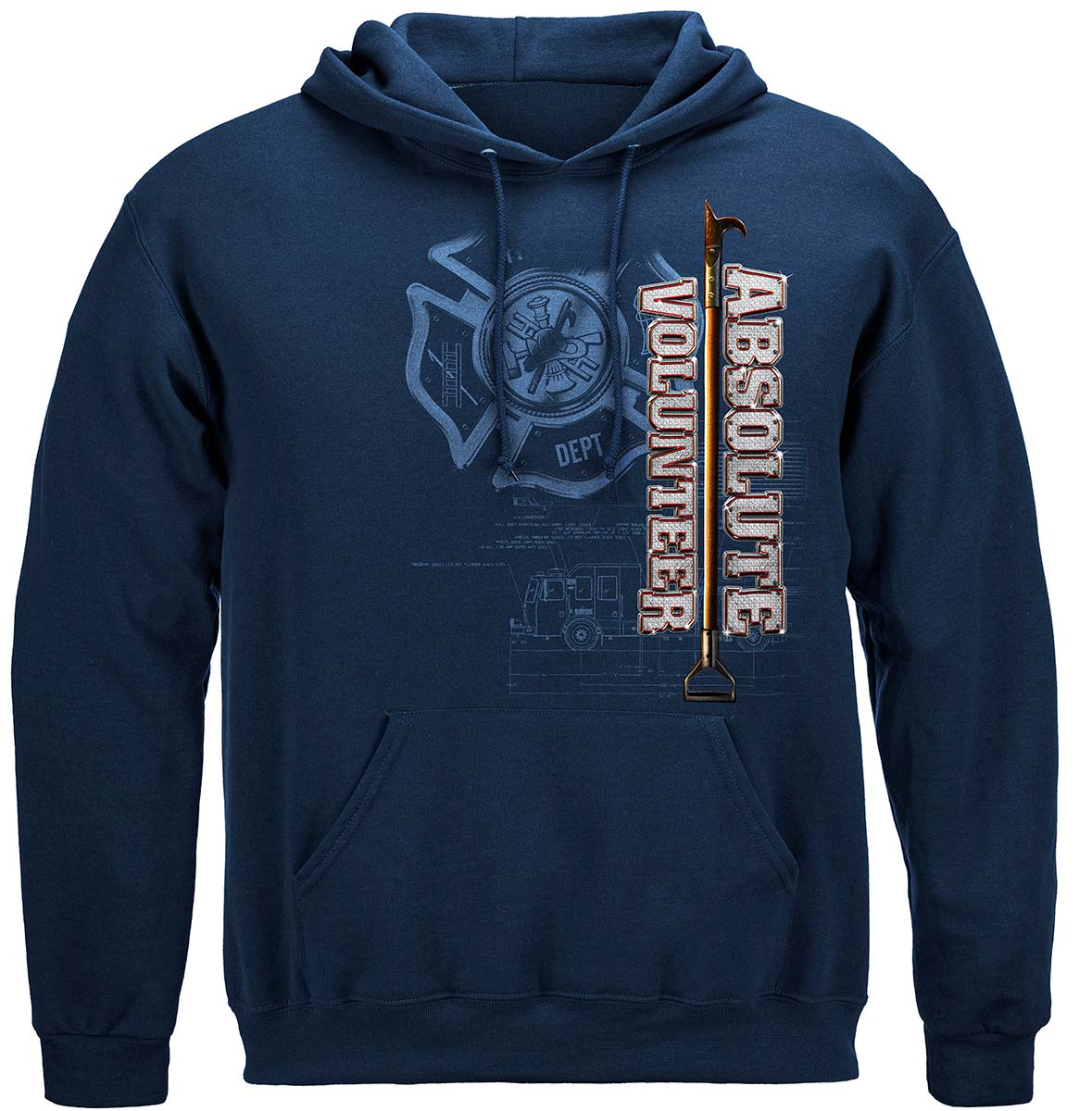 Absolute Volunteer Firefighter Blueprint Hoodie - front view