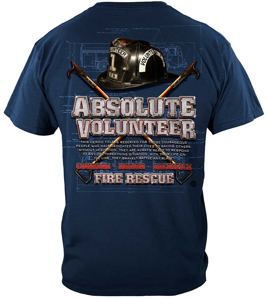 Absolute Volunteer Firefighter Blueprint T-Shirt - back view