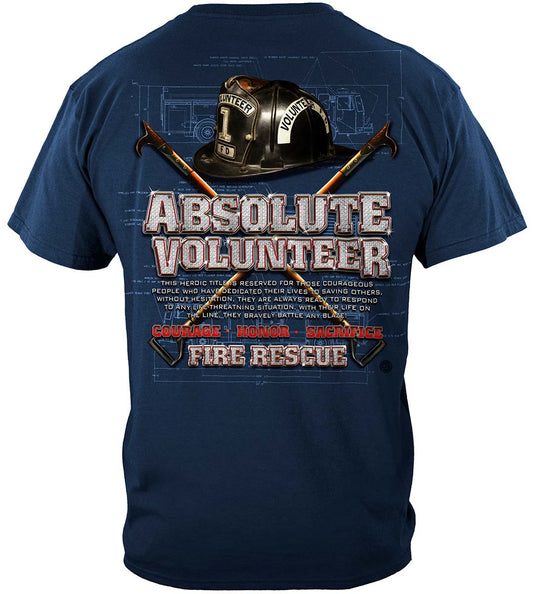 Absolute Volunteer Firefighter Blueprint T-Shirt - back view
