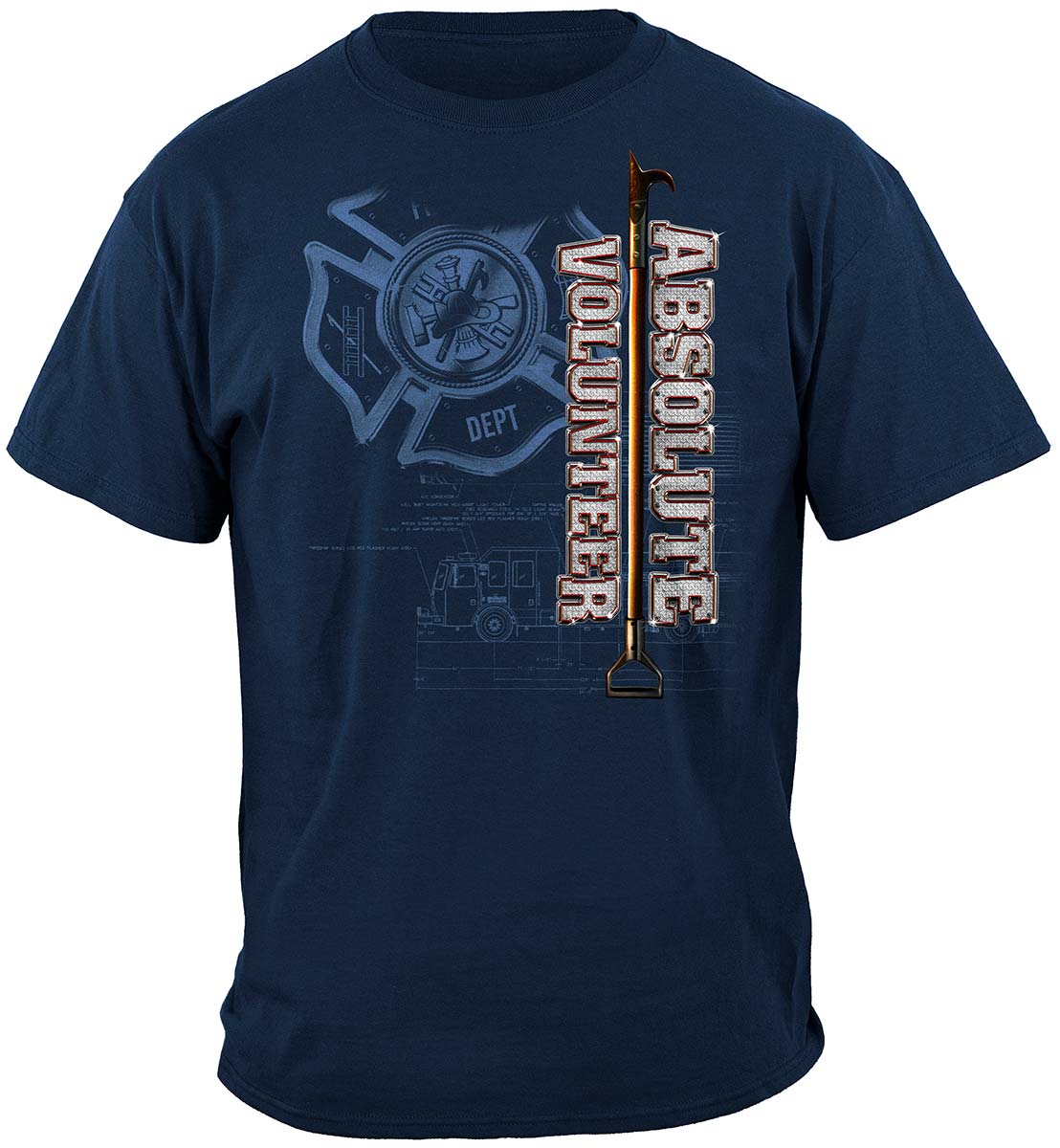 Absolute Volunteer Firefighter Blueprint T-Shirt - front view