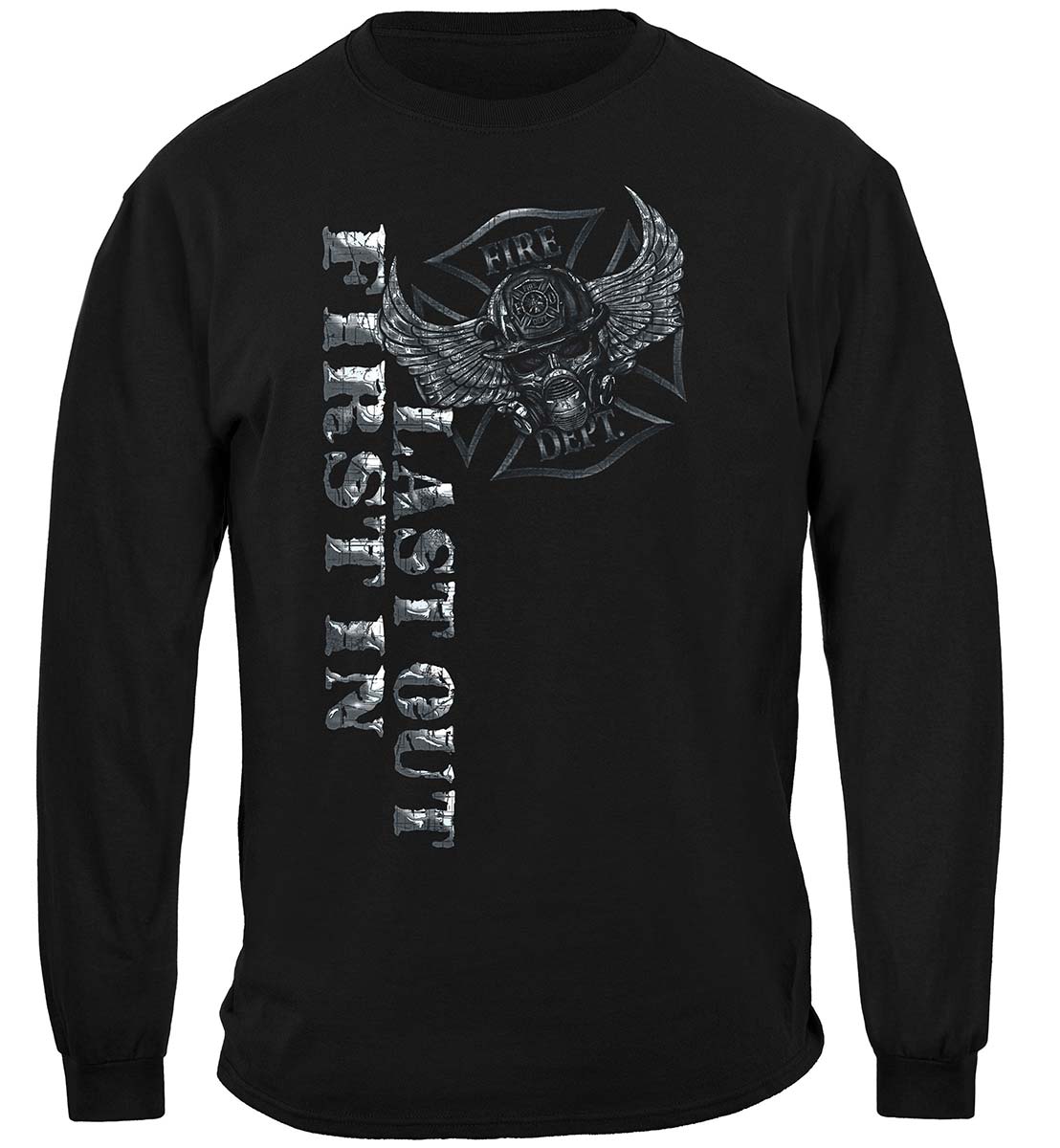 Steel Fire Wings Foil Stamp Long Sleeve Shirt - front view