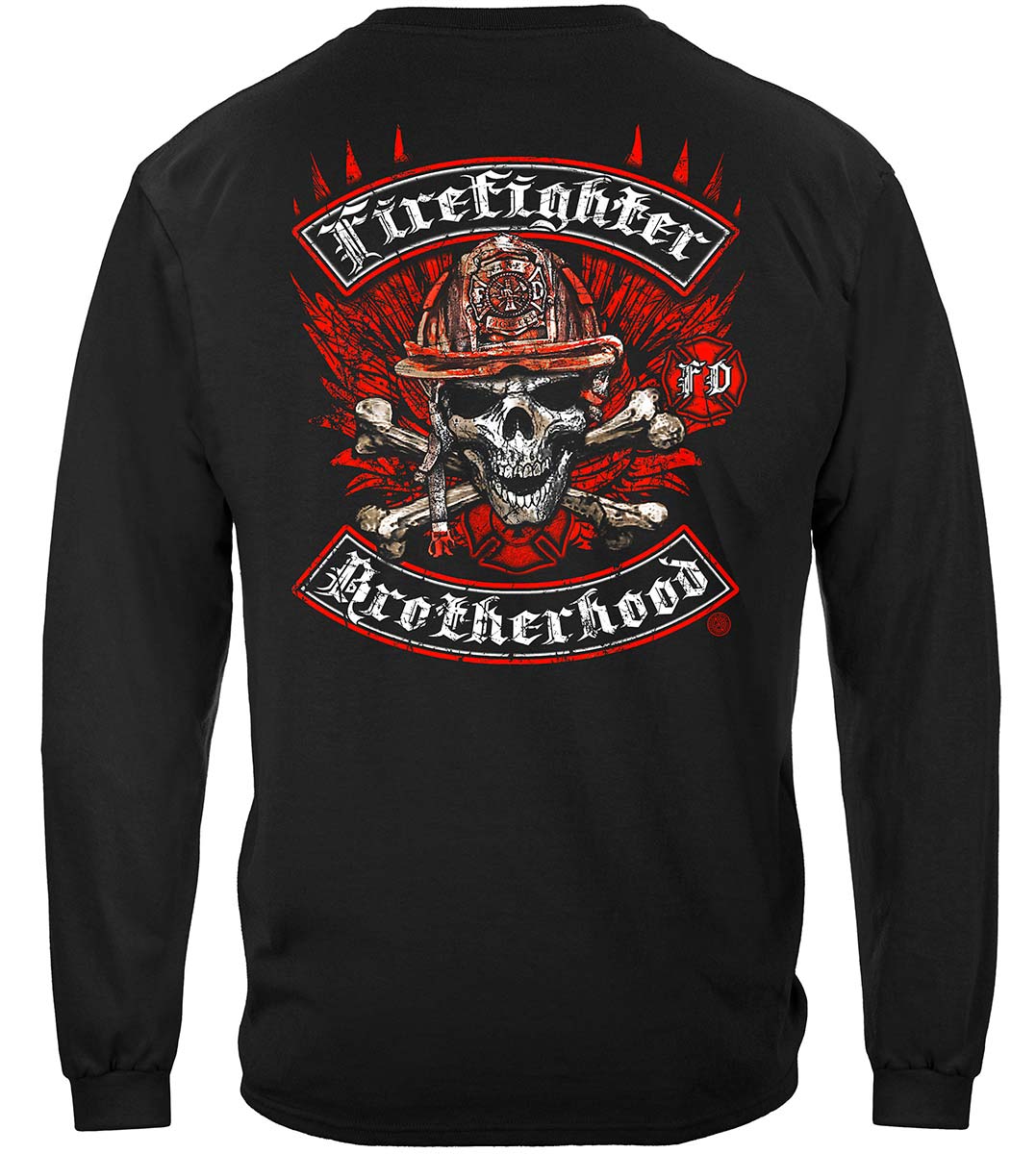 Firefighter Biker Crossbones Long Sleeve Shirt - back view