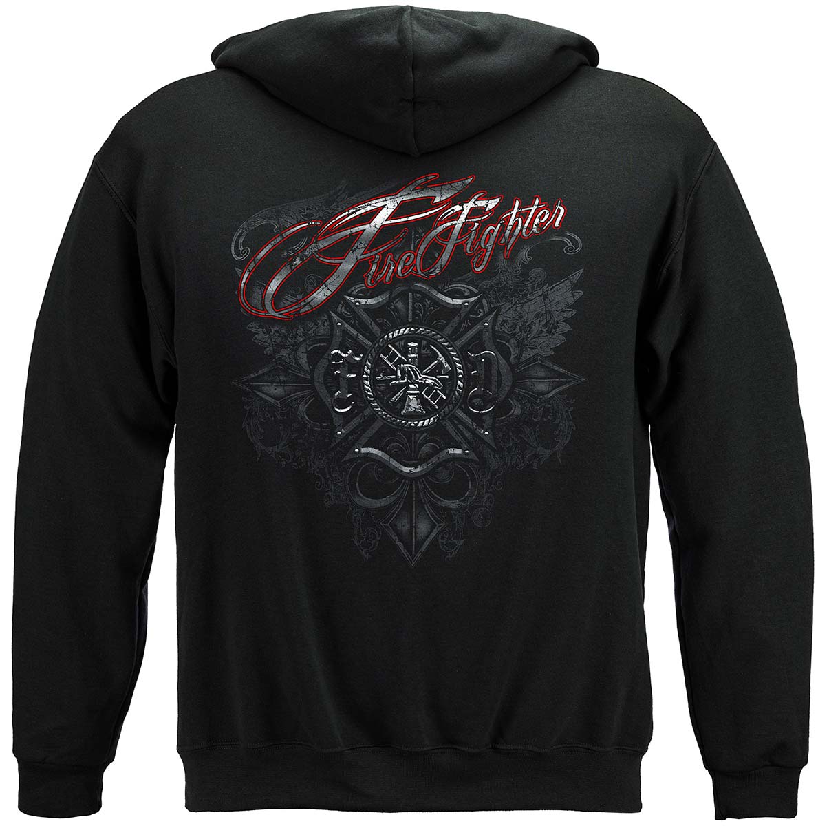 Firefighter Red Script Red Foil Hoodie - back view