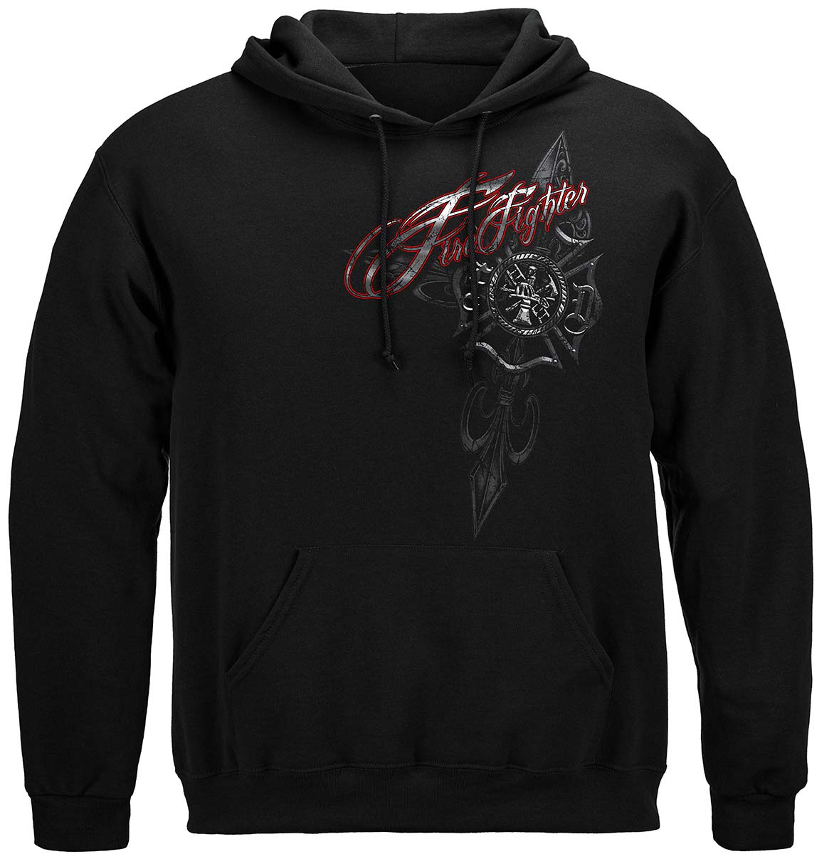 Firefighter Red Script Red Foil Hoodie - front view