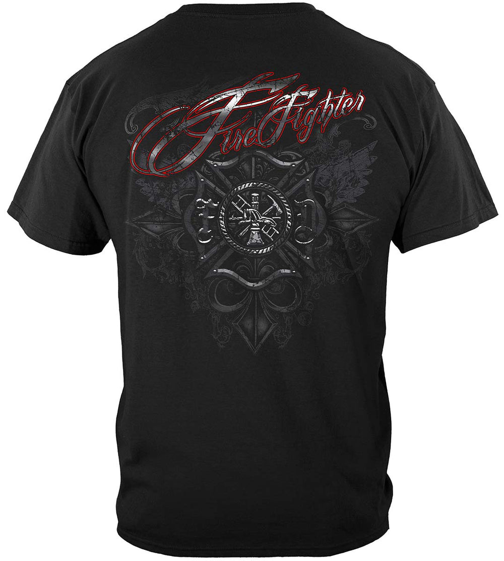 Firefighter Red Script Red Foil T-Shirt - back view