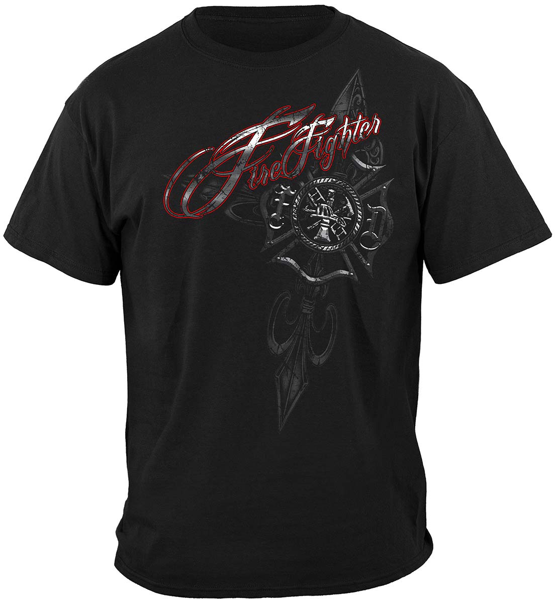 Firefighter Red Script Red Foil T-Shirt - front view