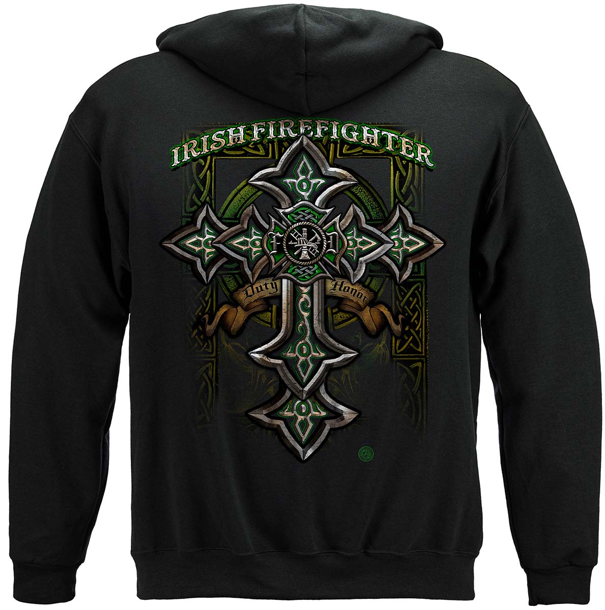 Firefighter Irish Celtic Cross Green Foil Hoodie - back view
