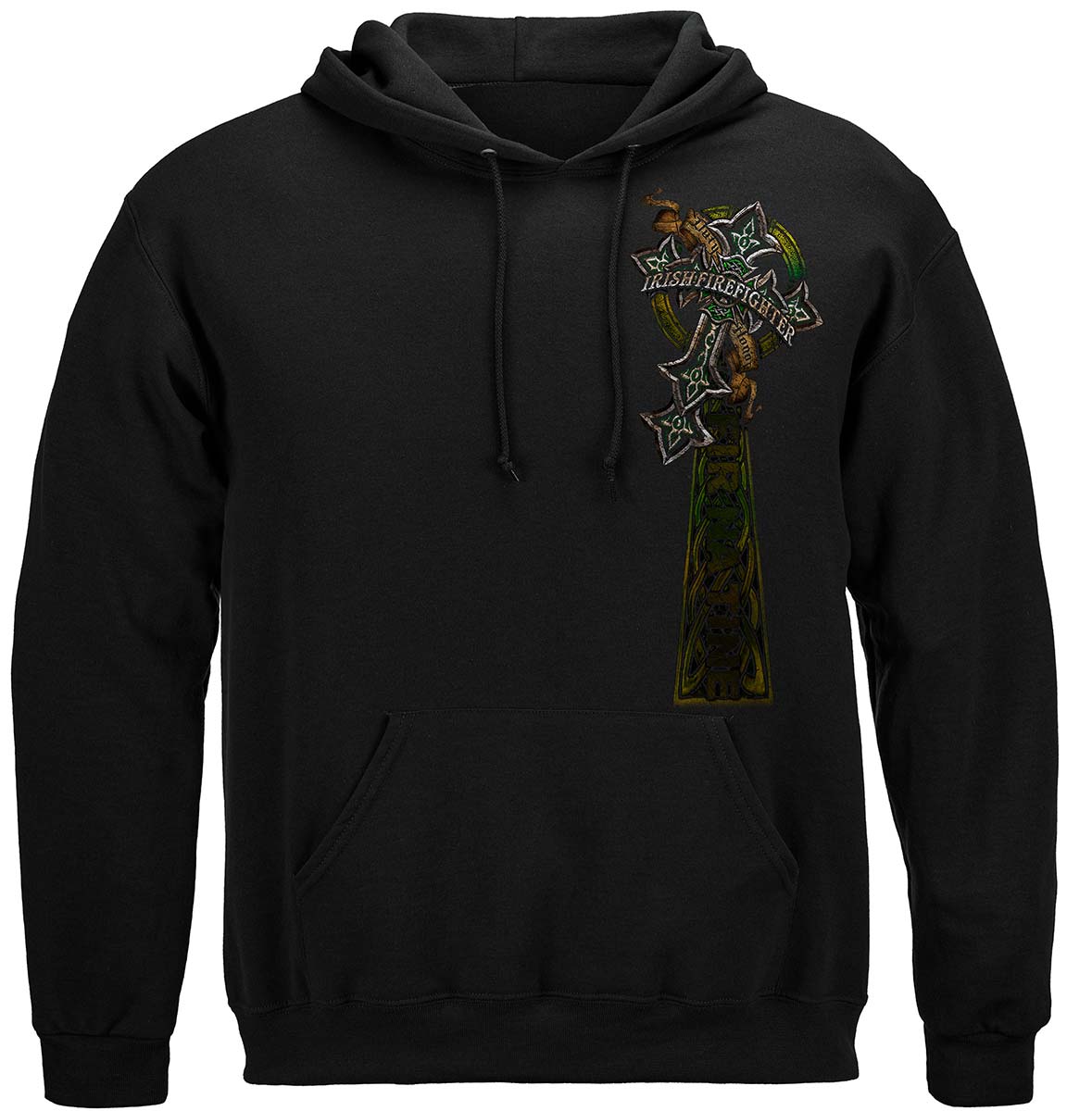 Firefighter Irish Celtic Cross Green Foil Hoodie - front view