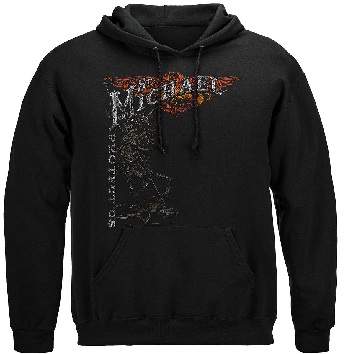 Firefighter St. Michael Protect Us Silver Foil Hoodie - front view