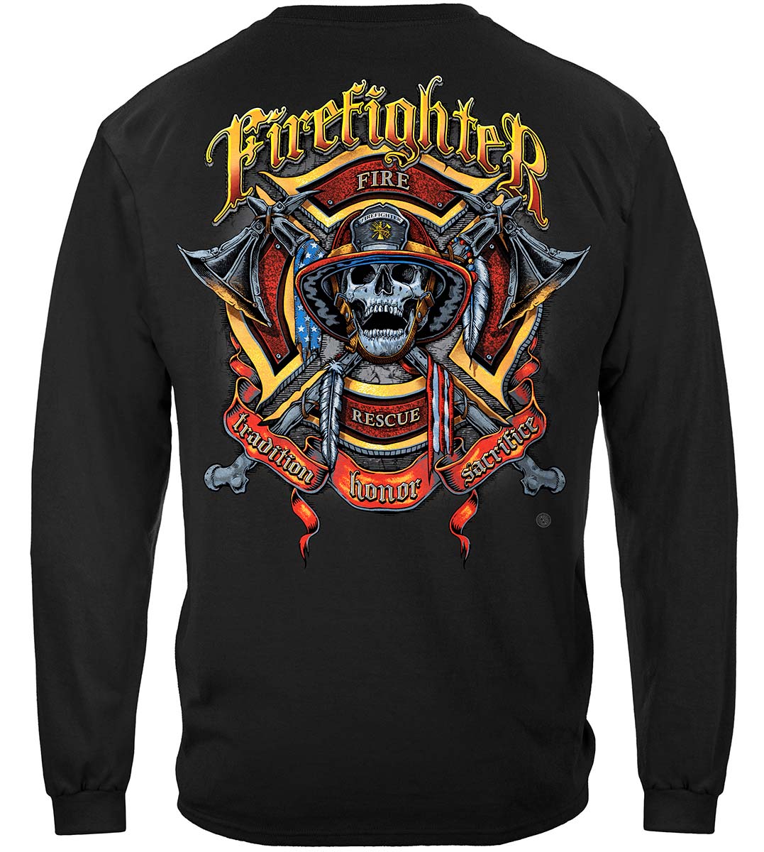 Firefighter Biker and Axes Long Sleeve Shirt - back view