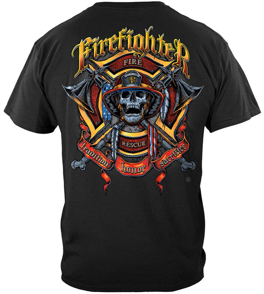 Firefighter Biker and Axes T-Shirt - back view