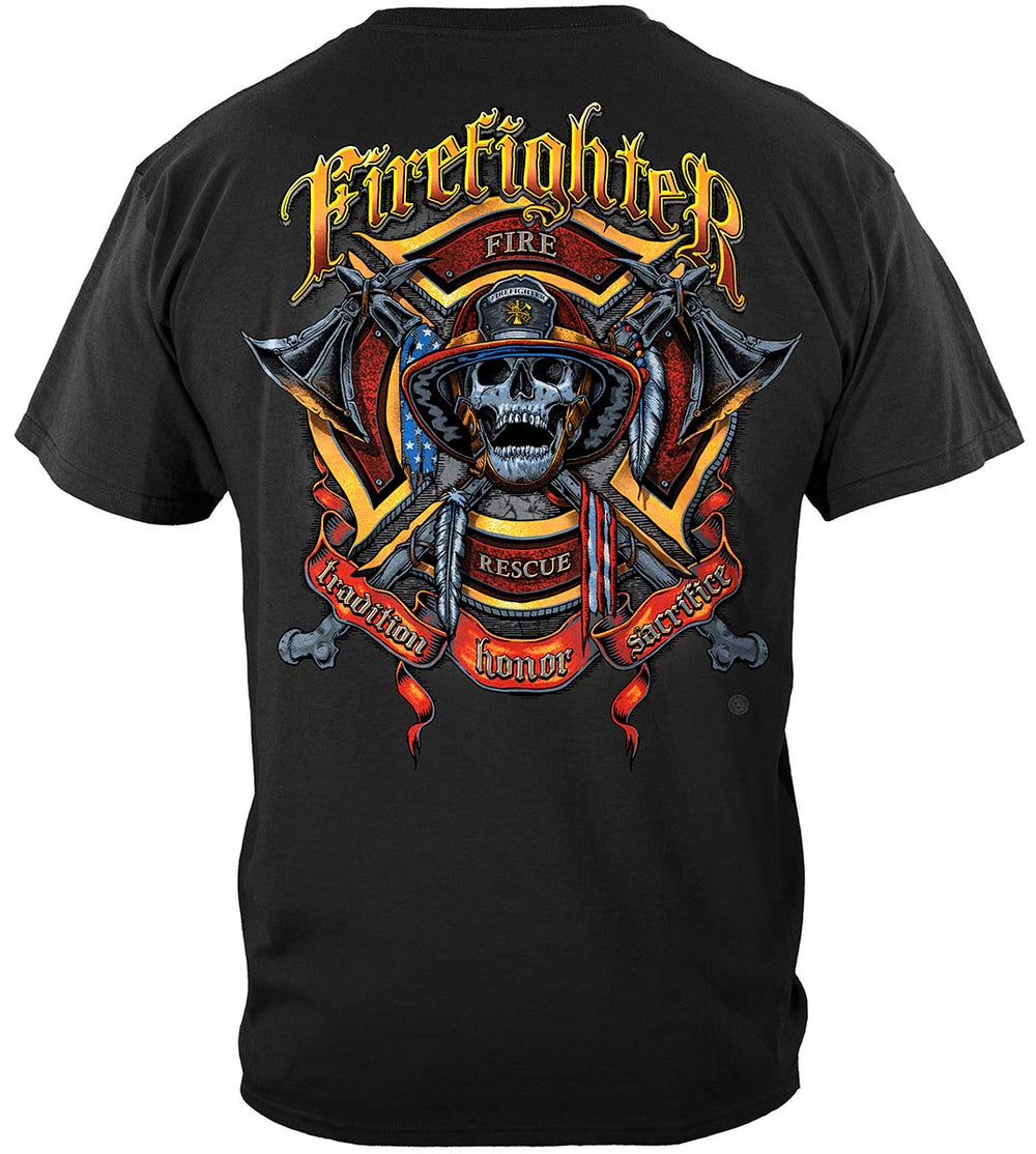 Firefighter Biker and Axes T-Shirt - back view