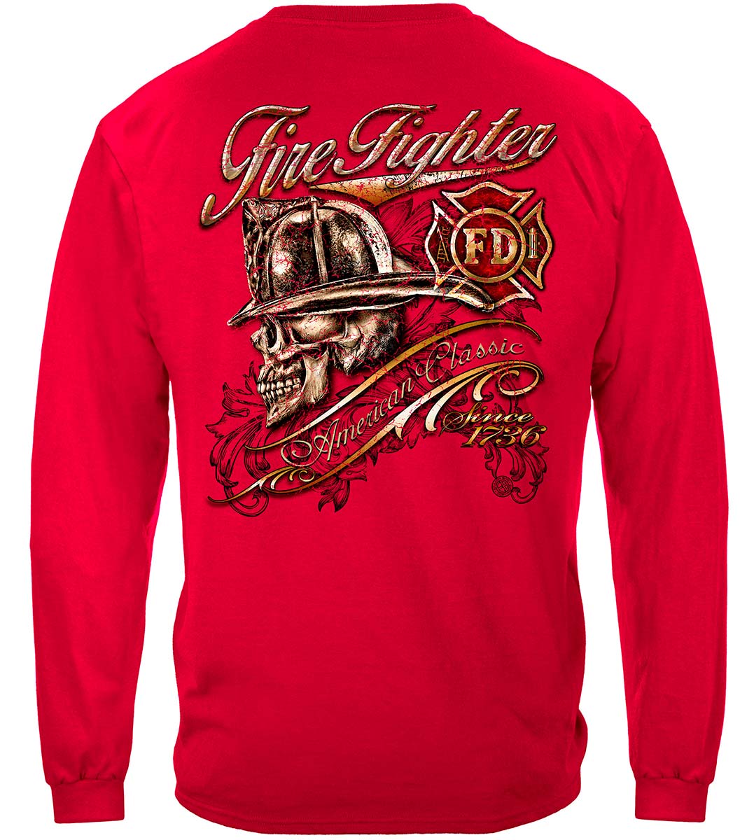 Firefighter Skull American Classic Long Sleeve Shirt - back view
