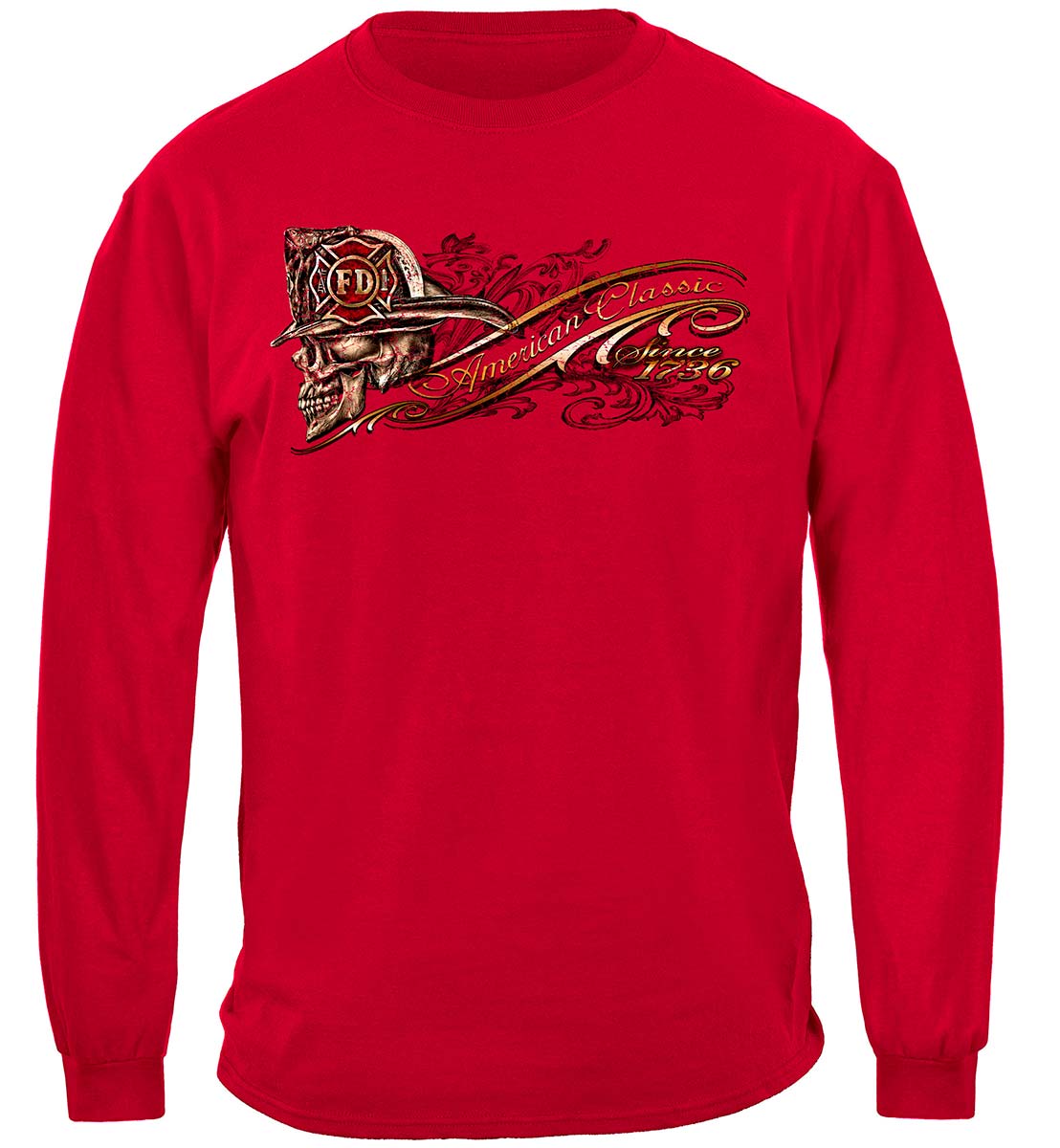 Firefighter Skull American Classic Long Sleeve Shirt - front view