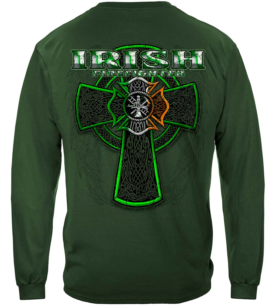 Firefighter Irish Green Foil Long Sleeve Shirt - back view