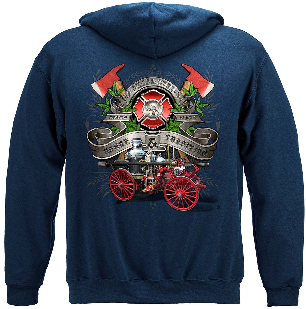 Firefighter Traditional Antique Pump Truck Hoodie - back view