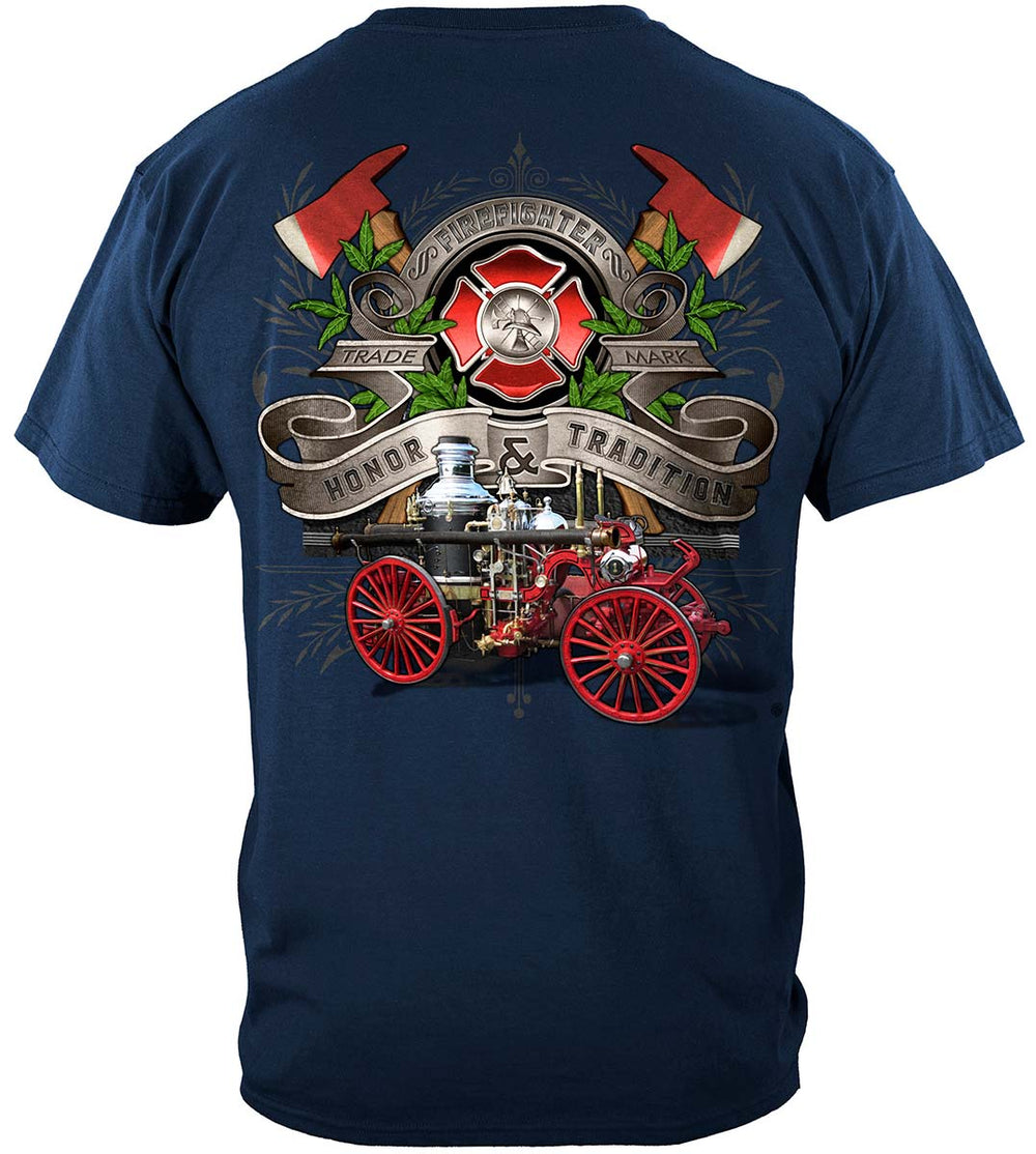Firefighter Traditional Antique Pump Truck T-Shirt - back view