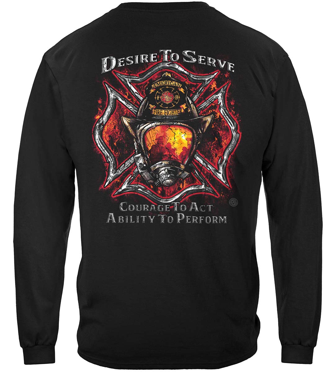 Firefighter Desire to Serve Silver Foil Long Sleeve Shirt - back view
