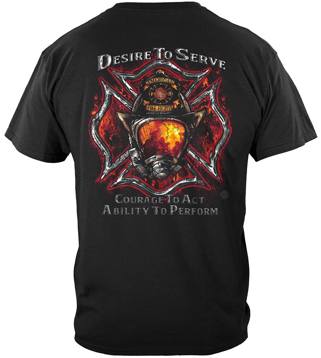 Firefighter Desire to Serve Silver Foil T-Shirt - back view