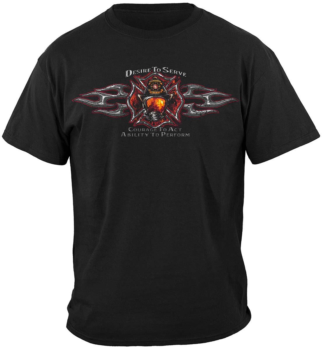 Firefighter Desire to Serve Silver Foil T-Shirt - front view