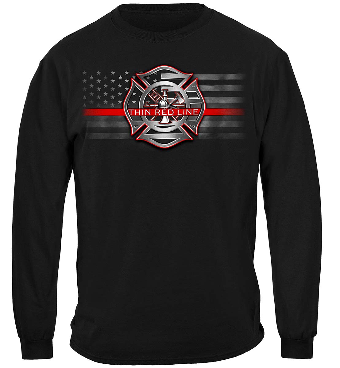 Firefighter American Flag Thin Red Line Long Sleeve Shirt - front view