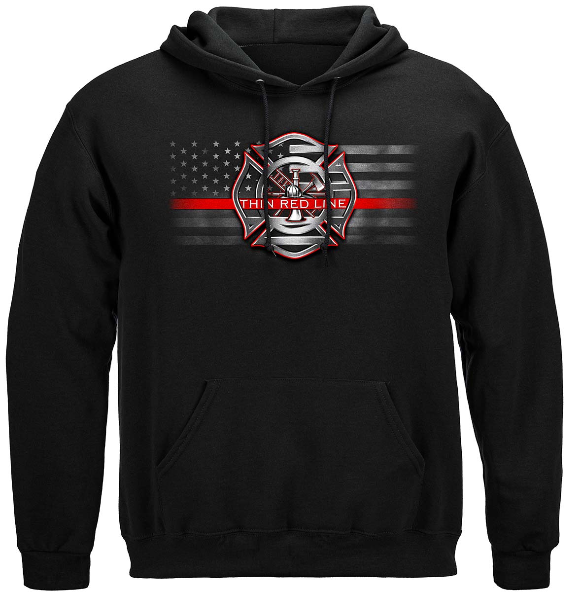 Firefighter American Flag Thin Red Line Hoodie - front view