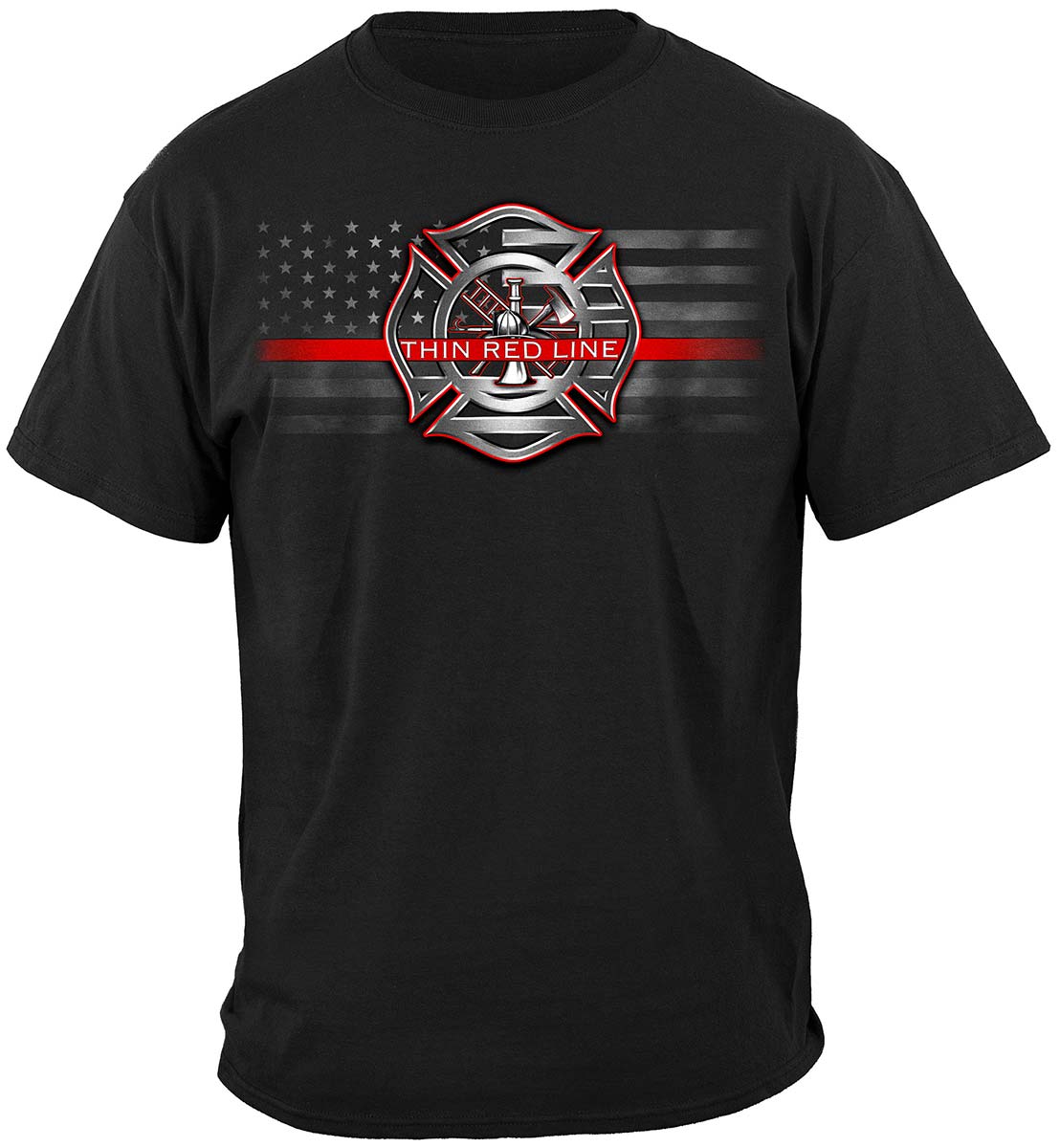 Firefighter American Flag Thin Red Line T-Shirt - front view