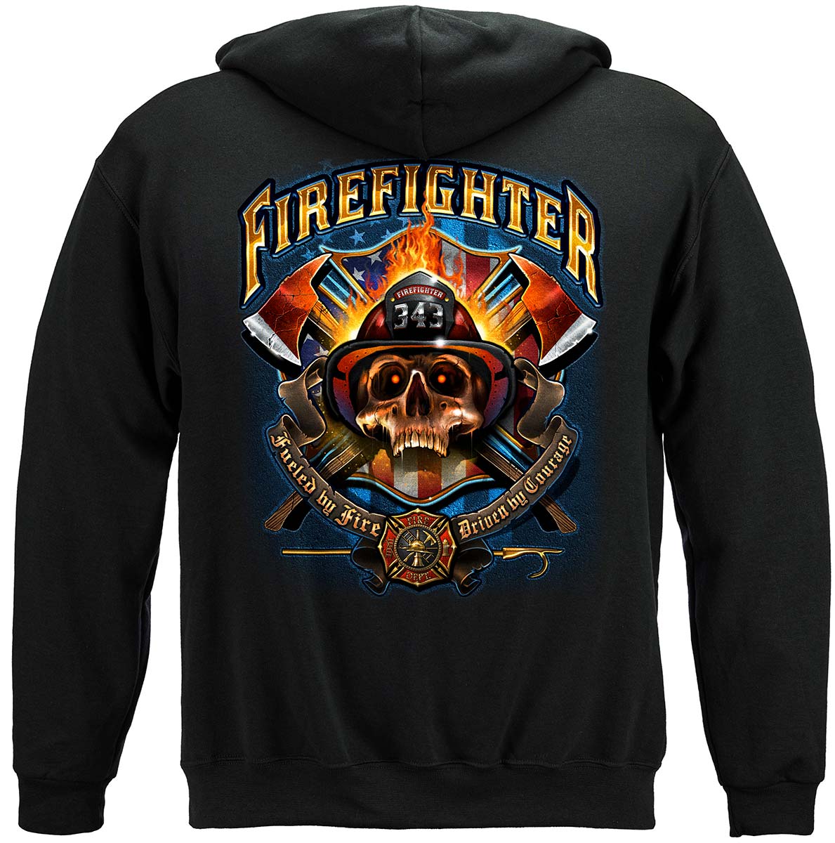 Firefighter Patriotic Skull Hoodie - back view