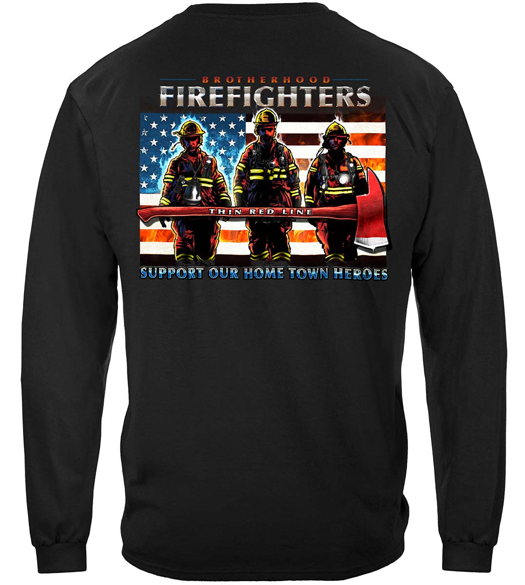 Firefighter Thin Red Line Flag Patriotic Long Sleeve Shirt - back view