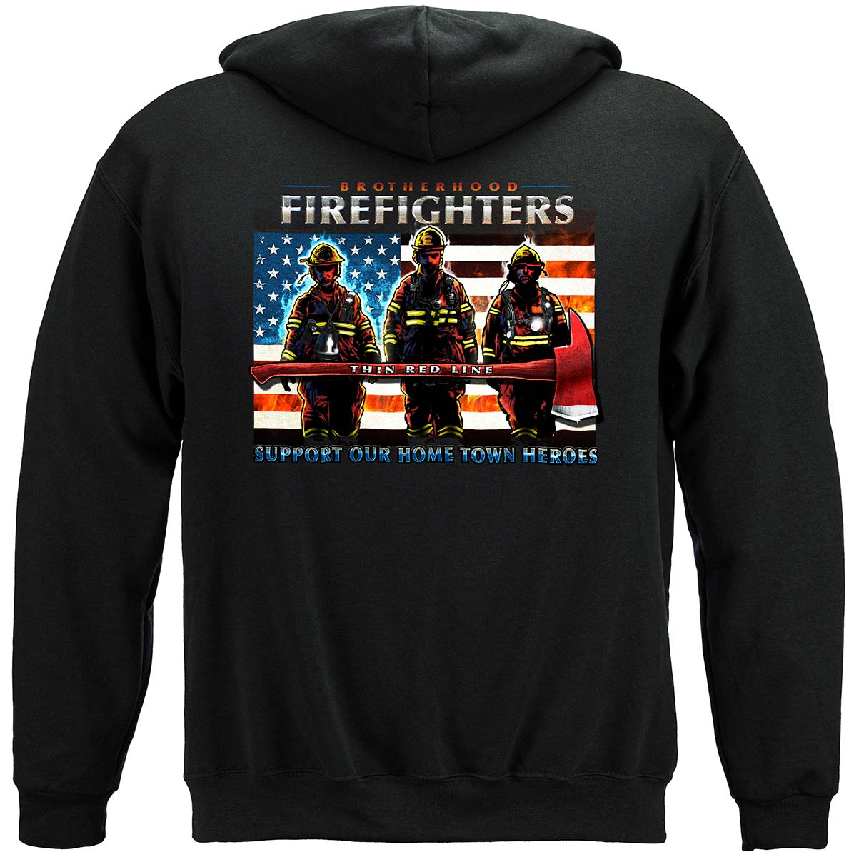 Firefighter Thin Red Line Flag Patriotic Hoodie - back view