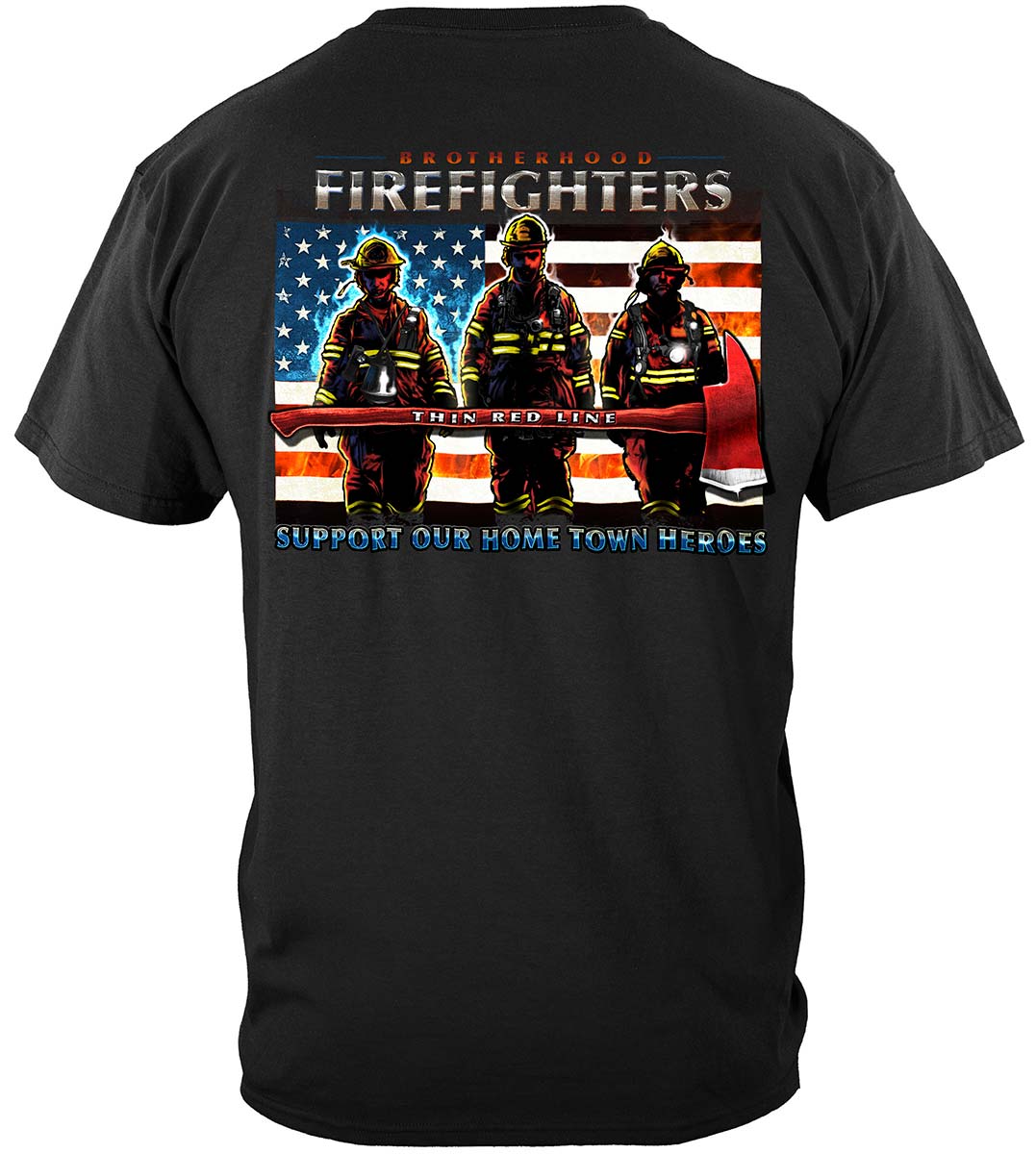 Firefighter Thin Red Line Flag Patriotic T-Shirt - back view
