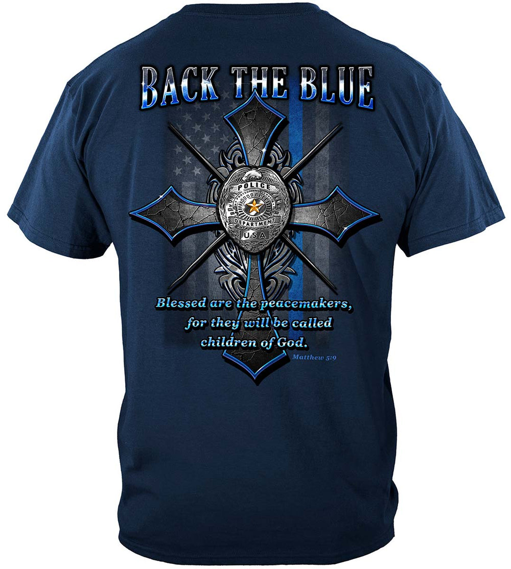 Back the Blue Matthew 5:9 T-Shirt - back view