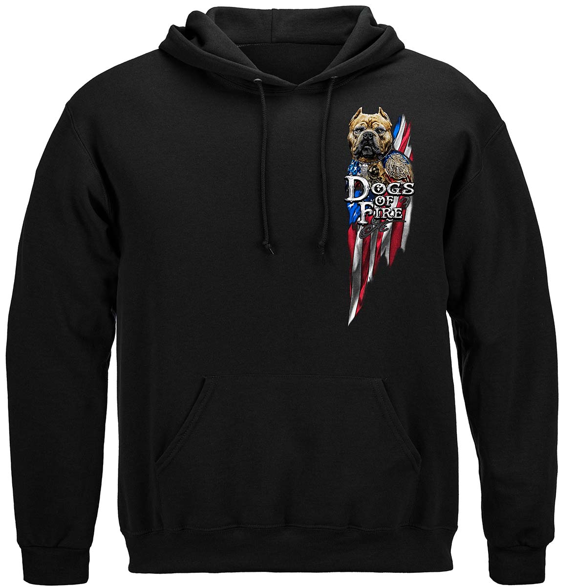 Firefighter Pit Bull Tattoo American Flag Hoodie - front view