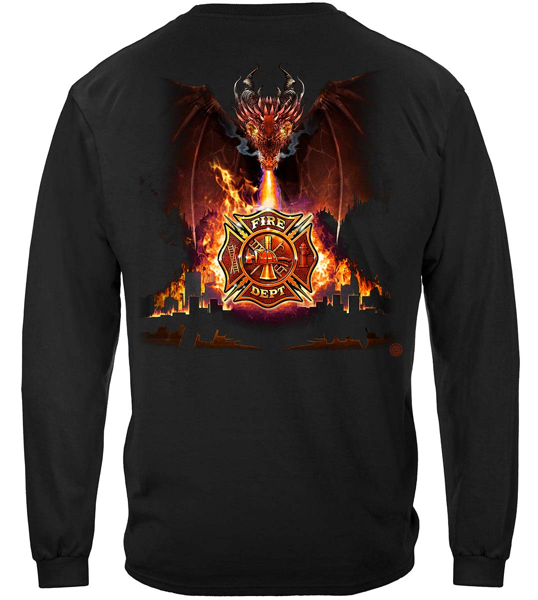 Firefighter City Dragon Long Sleeve Shirt - back view