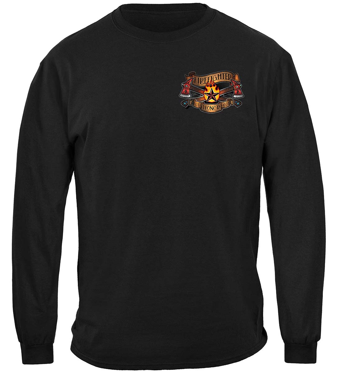 Firefighter Tattoo Vintage Ink Long Sleeve Shirt - front view
