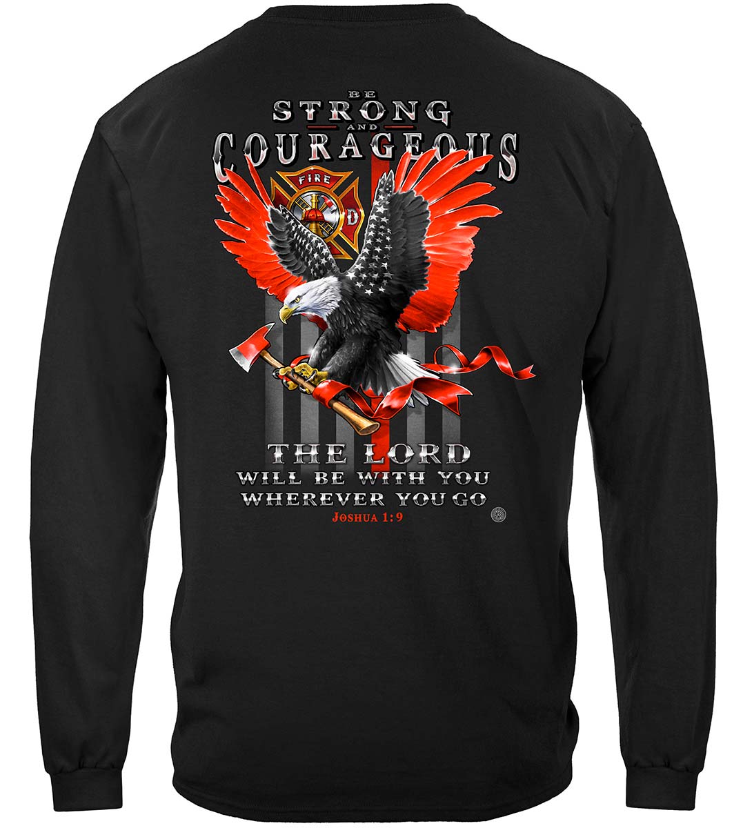 Firefighter Eagle Flag Red Line Long Sleeve Shirt - back view