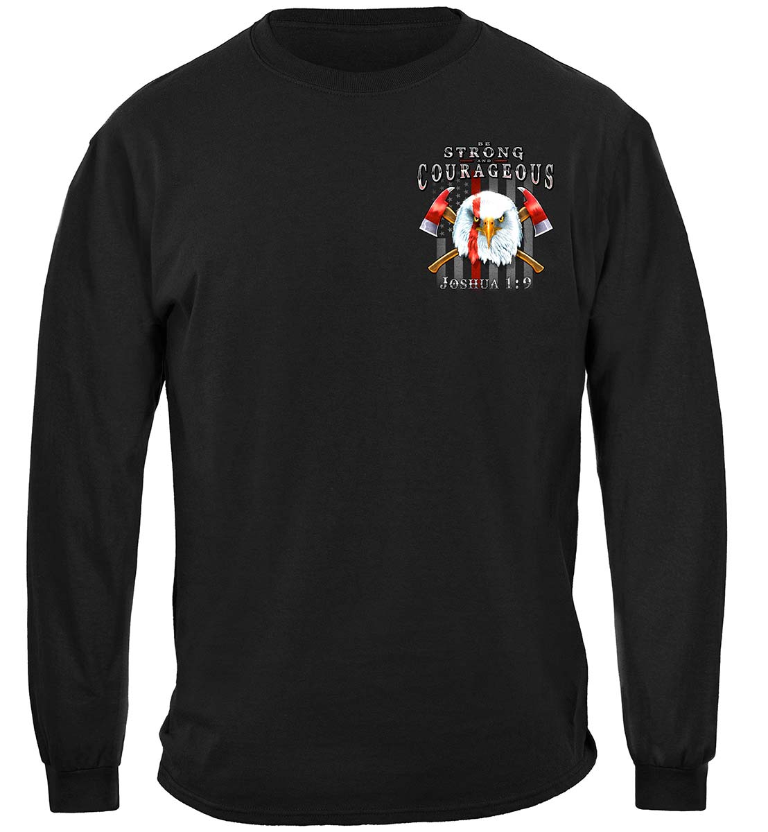 Firefighter Eagle Flag Red Line Long Sleeve Shirt - front view