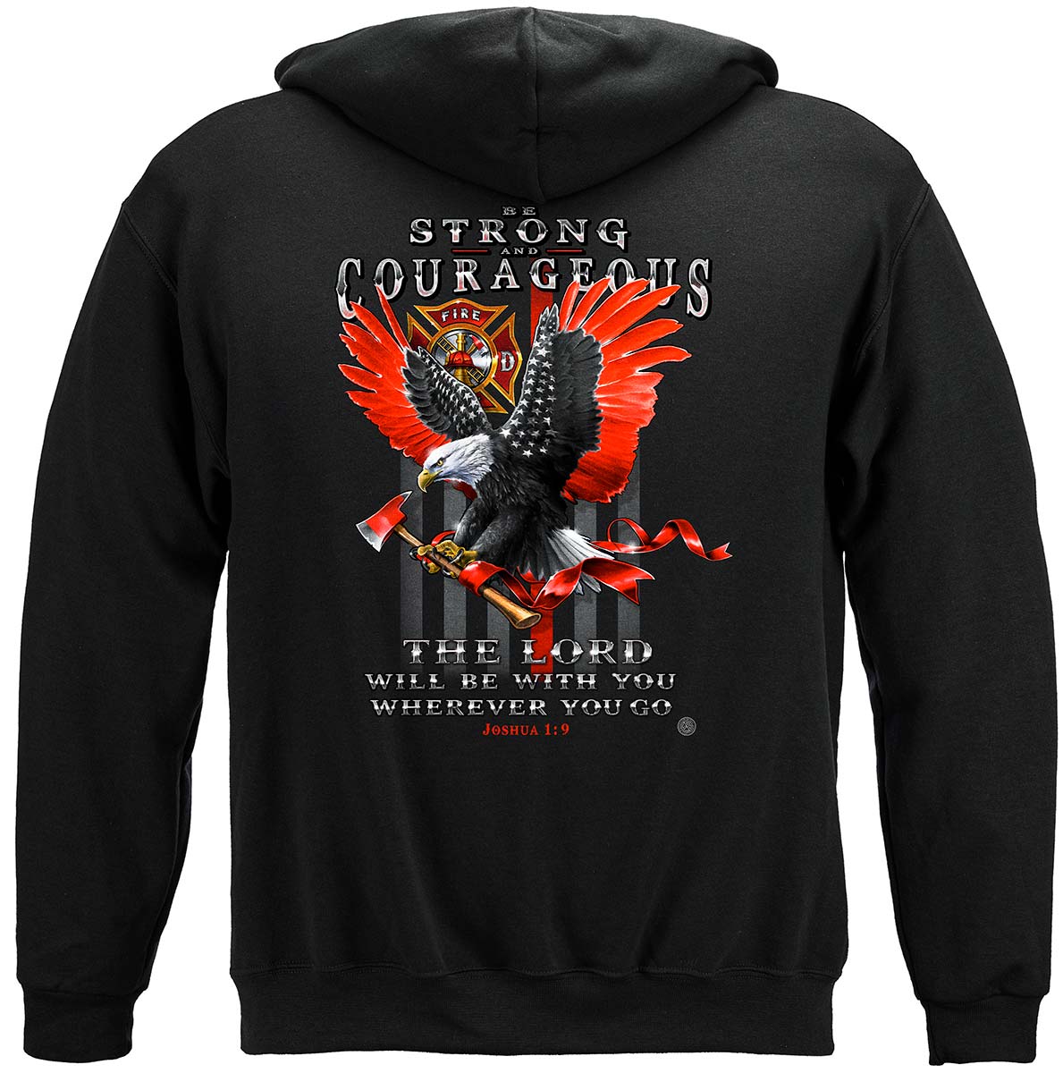 Firefighter Eagle Flag Red Line Hoodie - back view
