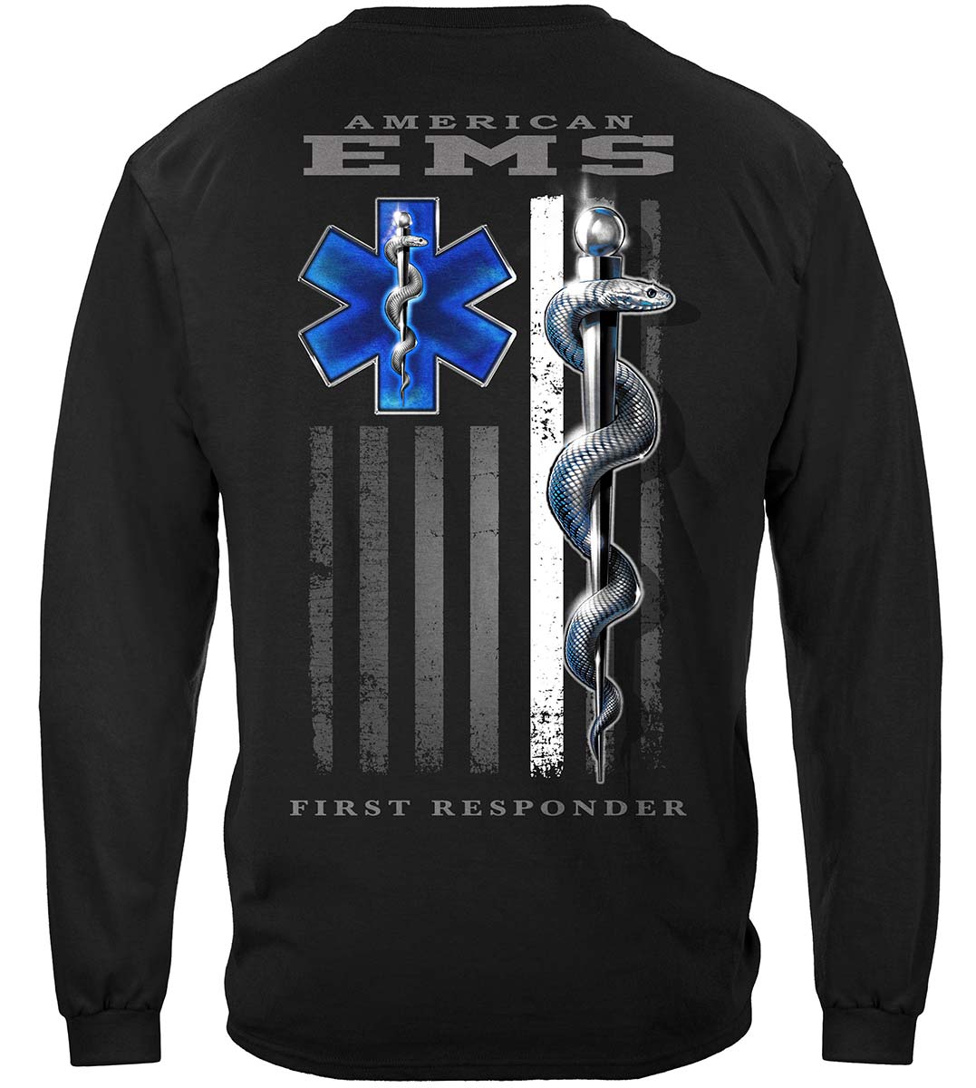 American EMS First Responder Ghost Flag Long Sleeve Shirt - back view